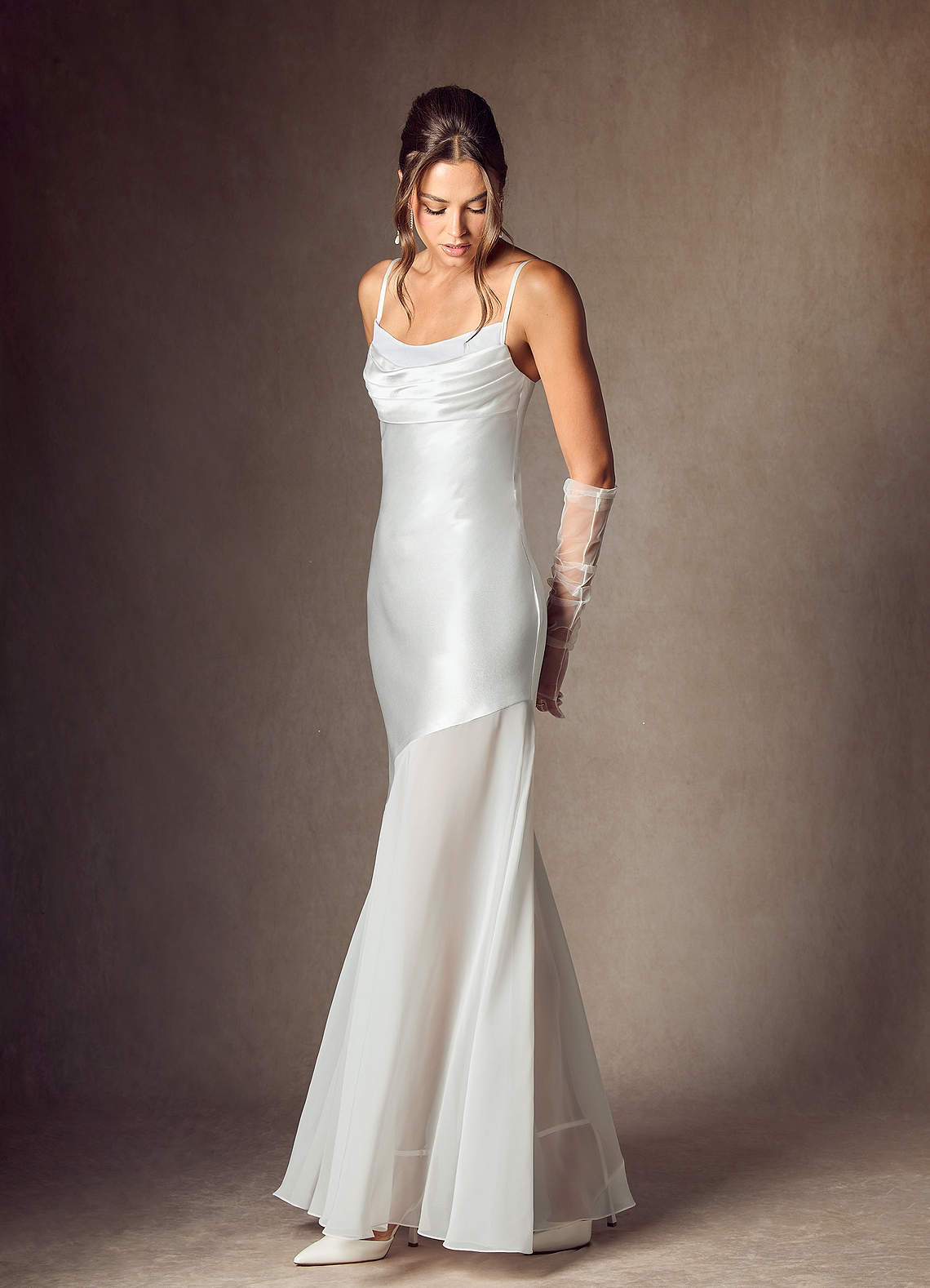 Diamond White Mermaid Metallic Satin Dress