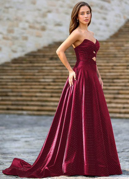 Ione Burgundy A-Line Prom Dress