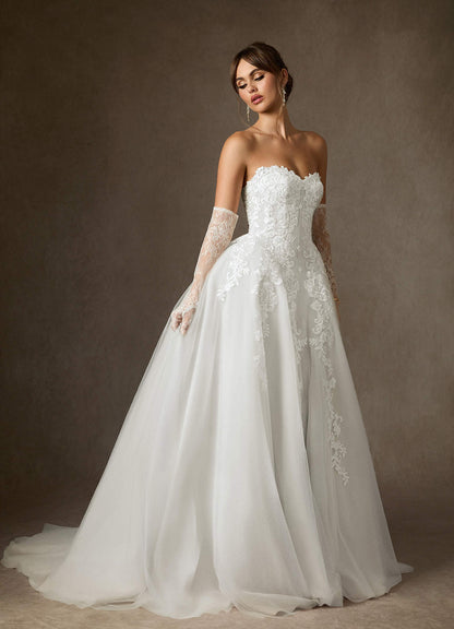 Diamond White Ball-Gown Strapless Lace Dress