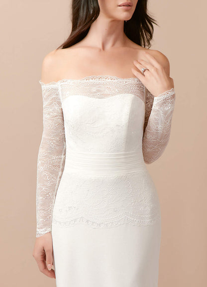 Diamond White Mermaid Off the Shoulder Stretch Crepe Dress