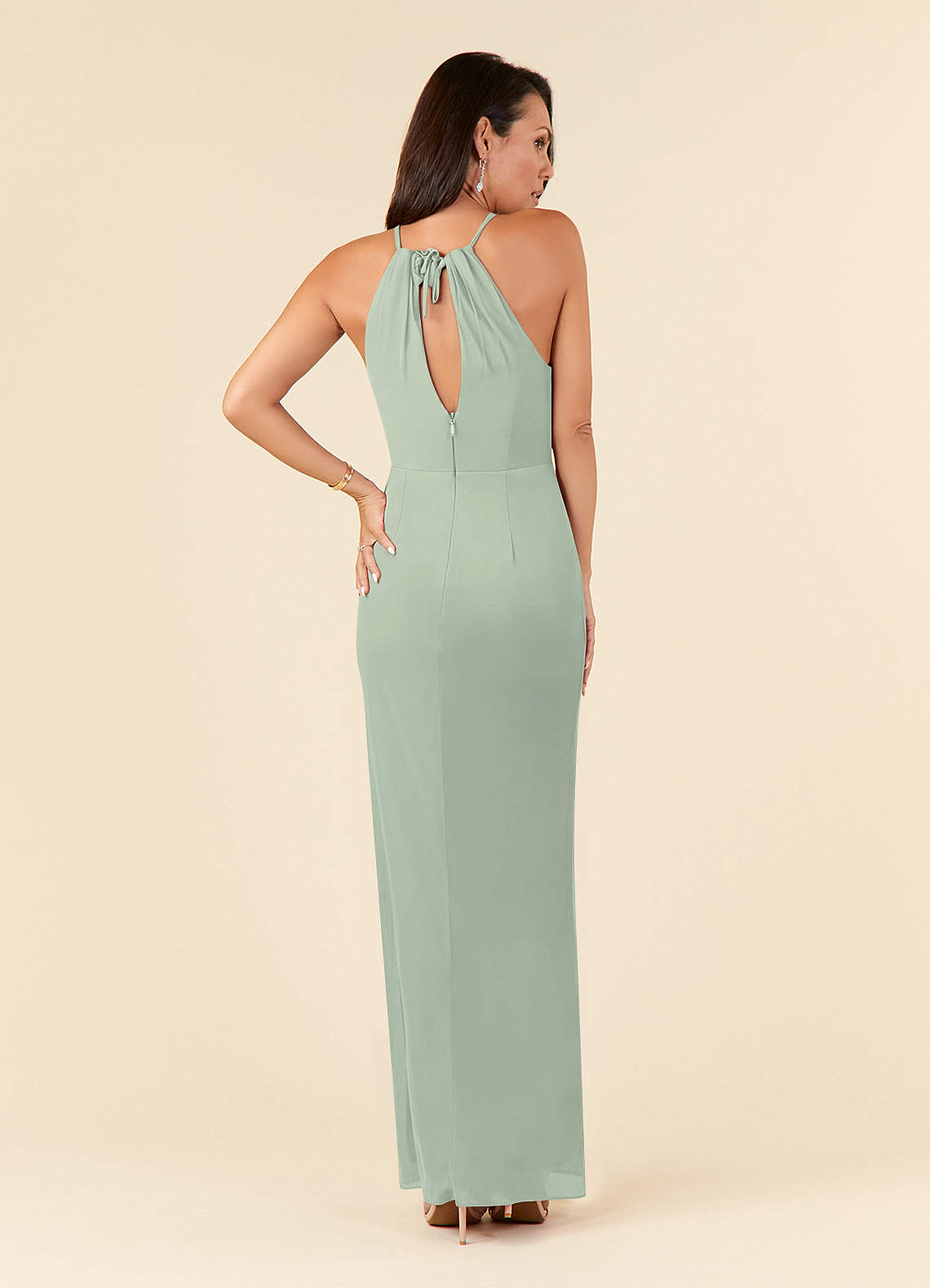 Dusty Sage Sheath Pleated Mesh Dress