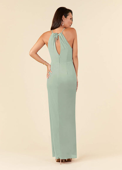 Dusty Sage Sheath Pleated Mesh Dress