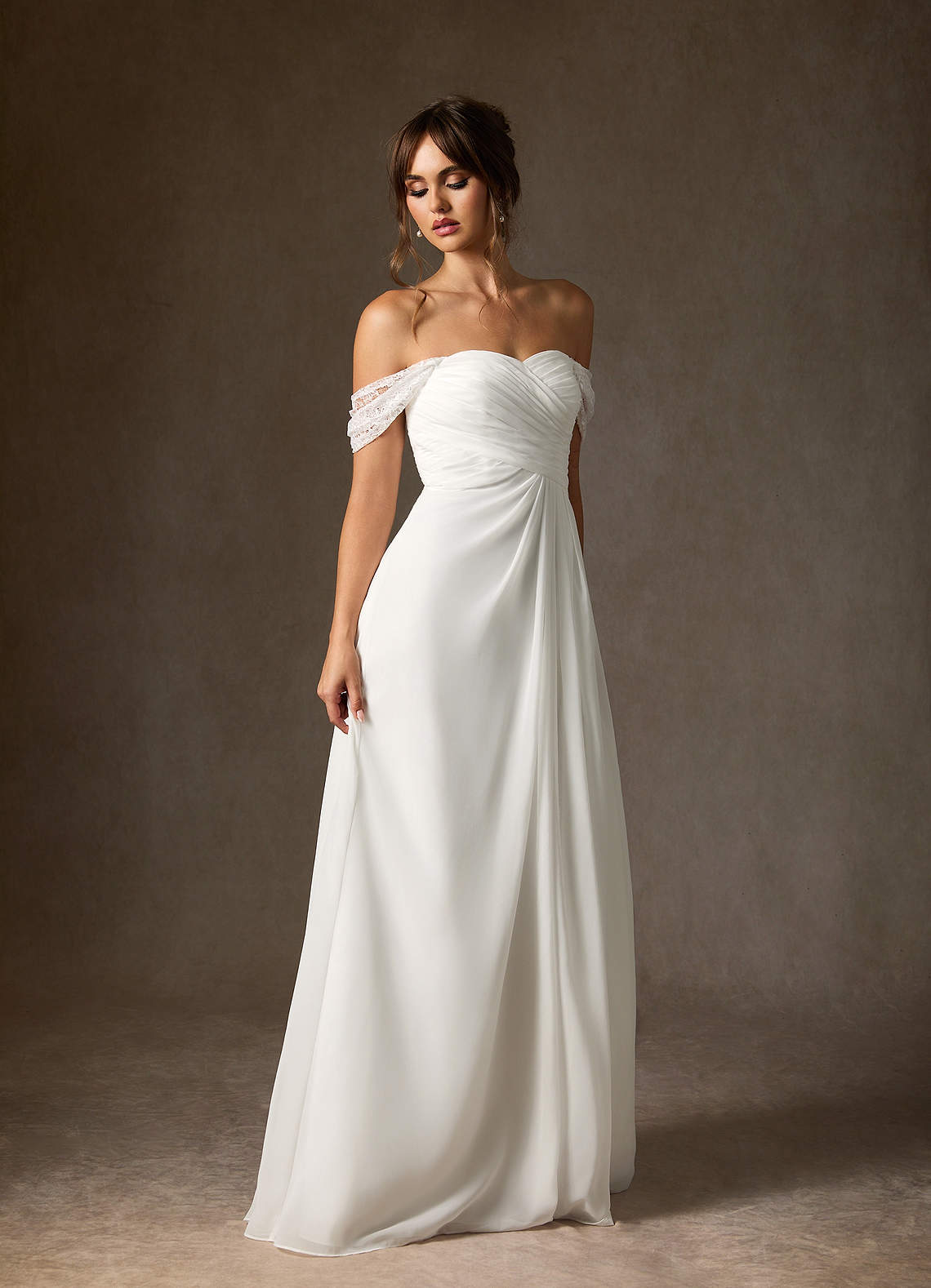 Diamond White A-Line Off the Shoulder Chiffon Dress