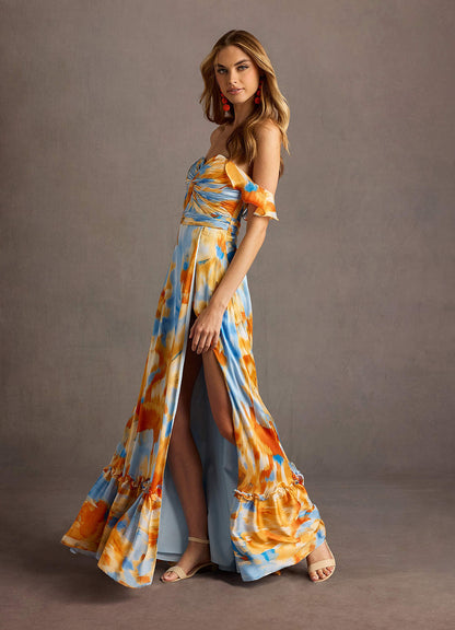 Frida Blue Caribbean Print Maxi Dress