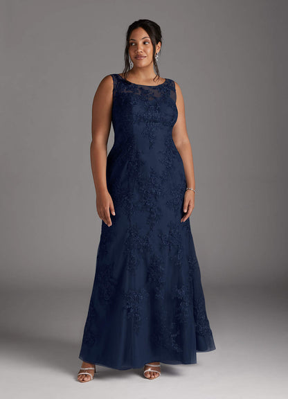 Dark Navy Mermaid Lace Chiffon Dress