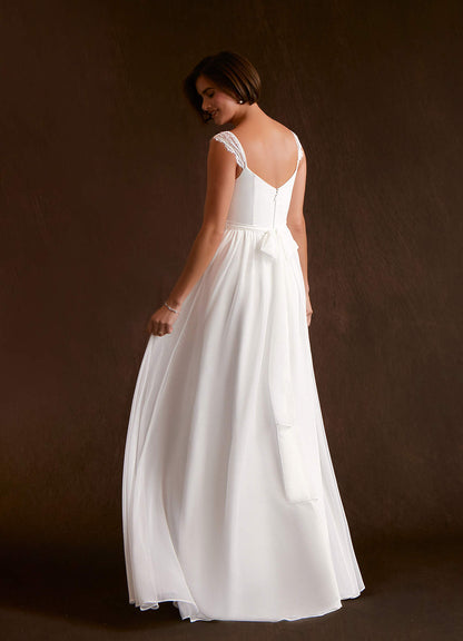 Diamond White A-Line Lace Chiffon Dress