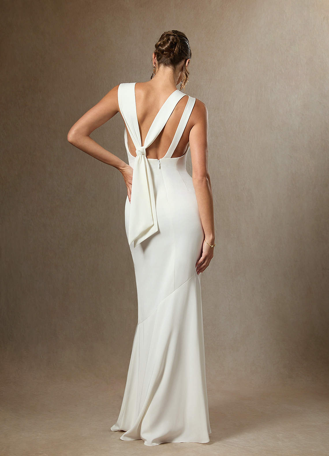 Diamond White Mermaid Bateau Neckline Crepe Back Satin Dress