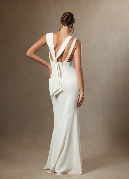 Diamond White Mermaid Bateau Neckline Crepe Back Satin Dress