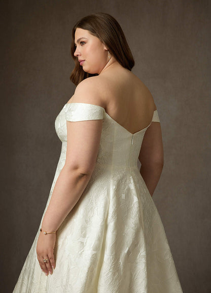 Antique White Ball-Gown Strapless Floral Jacquard Dress