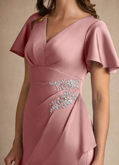 Dusty Rose A-Line Pleated Stretch Satin Dress