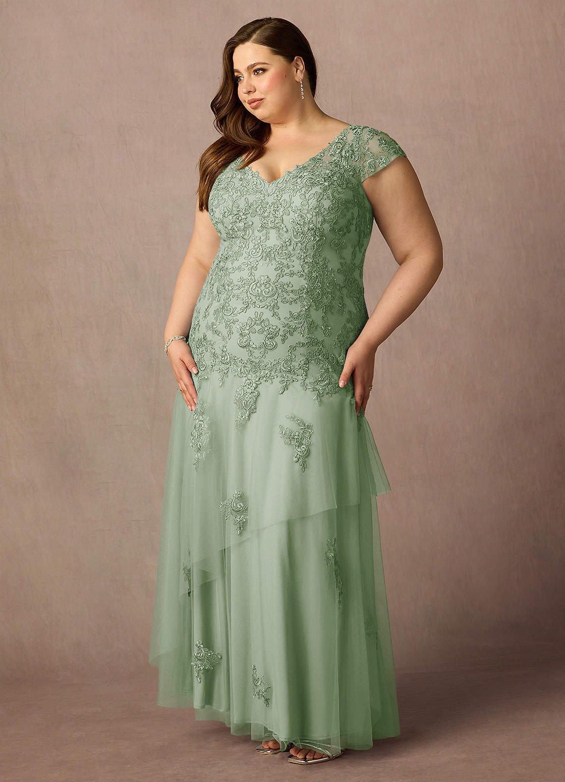 Dusty Sage Mermaid V-Neck Sequins Tulle Dress