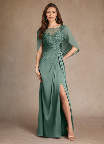 Eucalyptus A-Line Lace Stretch Satin Dress