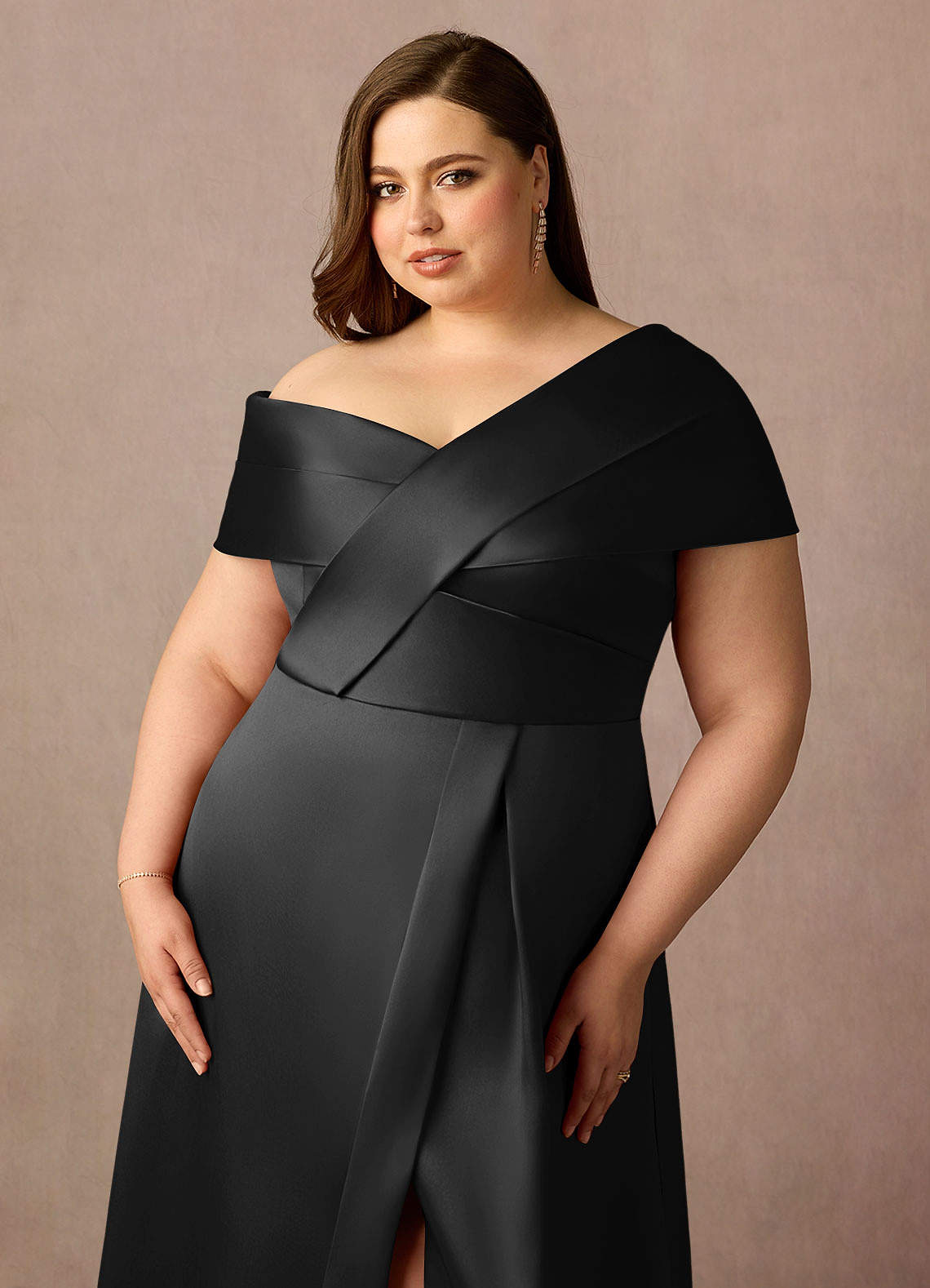 Black A-Line Pleated Mikado Dress