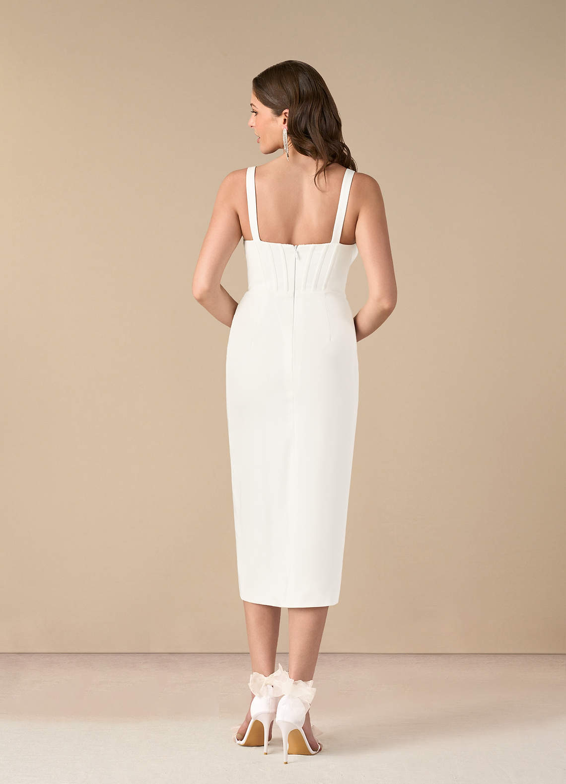 Diamond White Sheath Pleated Crepe Back Satin Dress