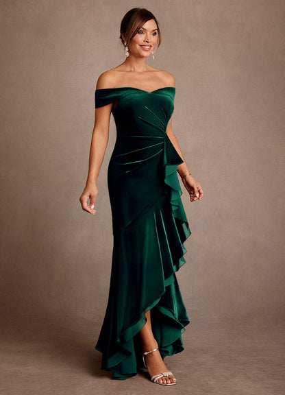 Emerald Mermaid Off the Shoulder Velvet Dress