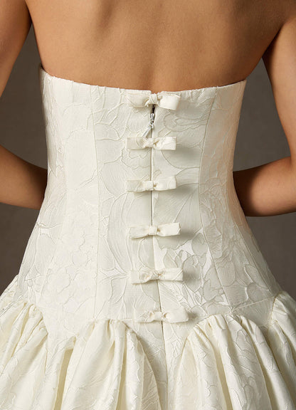 Antique White Ball-Gown Strapless Floral Jacquard Dress