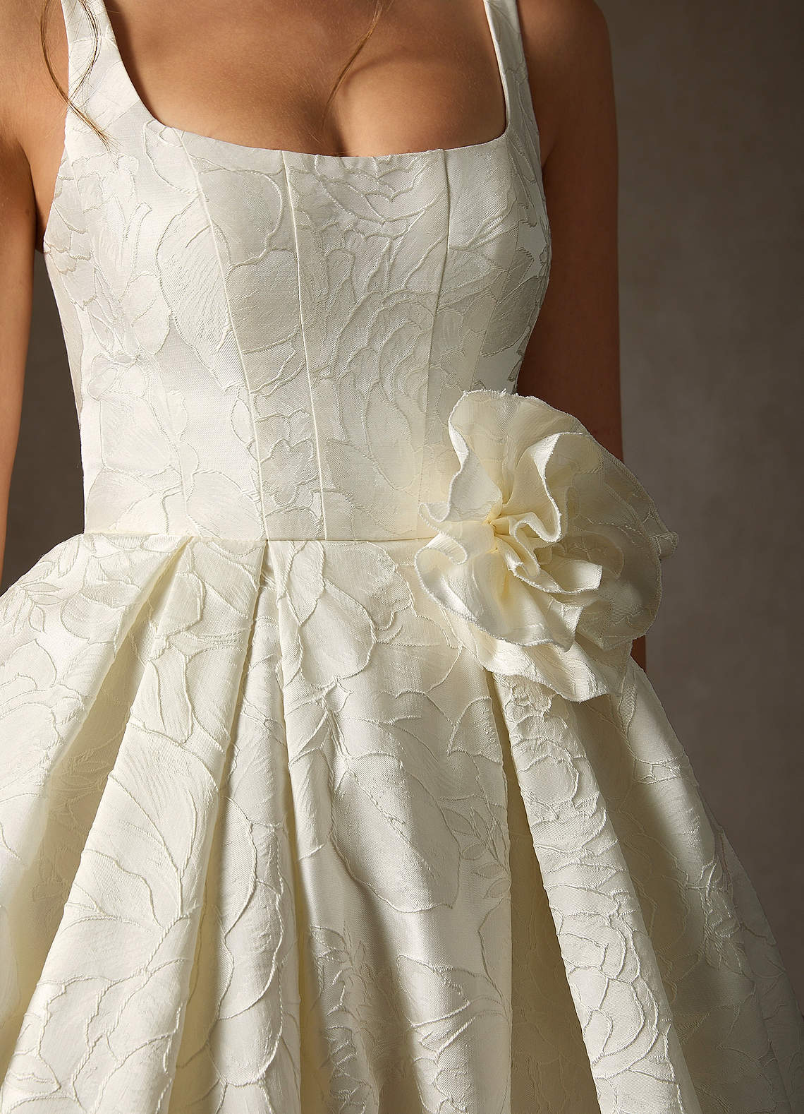 Antique White Ball-Gown with Pockets Floral Jacquard Dress