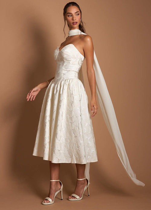 Astra French White Midi Dress  Dress