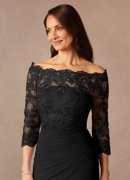 Black Mermaid Off the Shoulder Mesh Dress