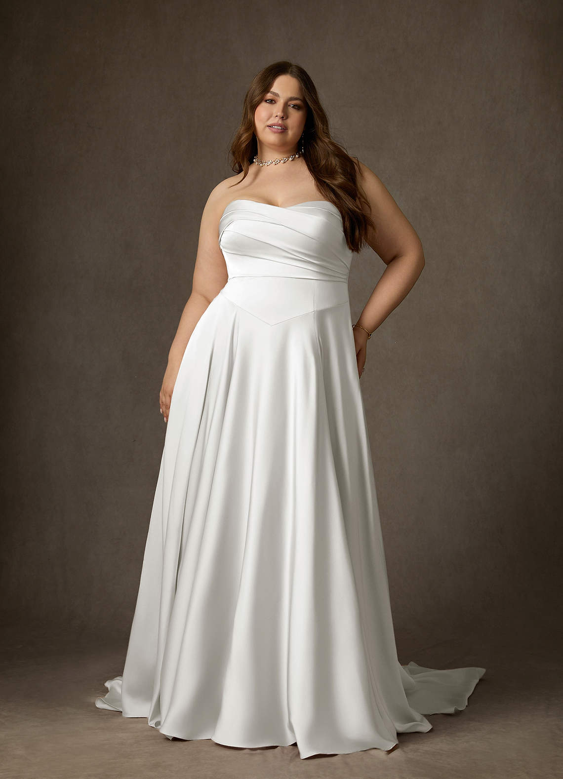 Diamond White A-Line Strapless Stretch Satin Dress