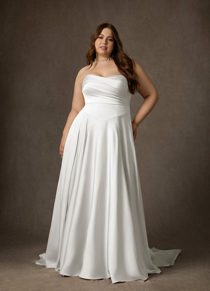 Diamond White A-Line Strapless Stretch Satin Dress