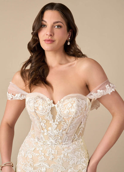 Diamond White Champagne Mermaid Sequins Tulle Dress