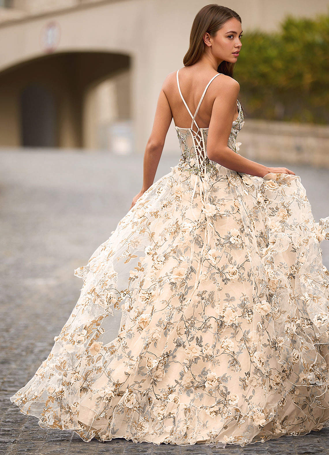 Elara Light Apricot 3D Floral Prom Dress  Dress