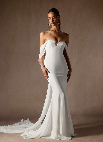 Diamond White Mermaid Off the Shoulder Chiffon Dress