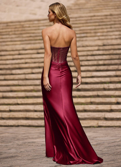 Glint Burgundy Asymmetrical Rhinestone Prom Dress  Dress