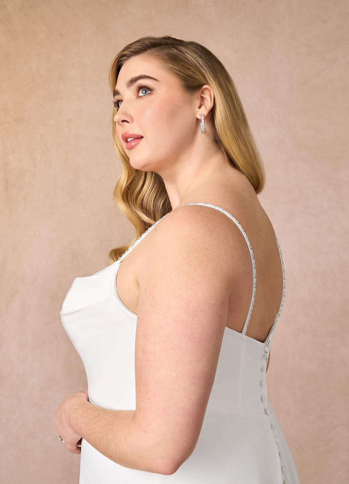 Diamond White A-Line Beaded Crepe Back Satin Dress