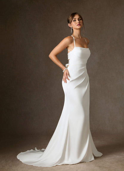 Diamond White Mermaid Pleated Stretch Satin Dress