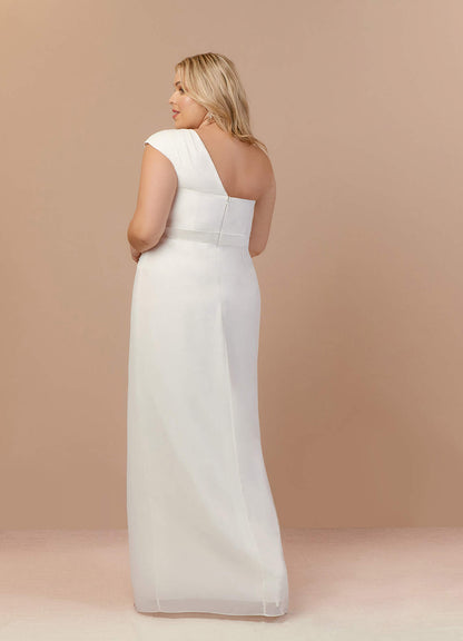 Diamond White Sheath One Shoulder Stretch Satin Dress
