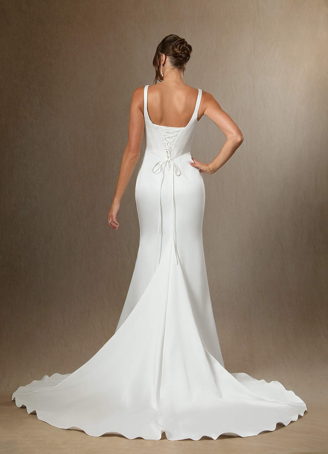 Diamond White Mermaid Square Neckline Double Faced Satin Dress