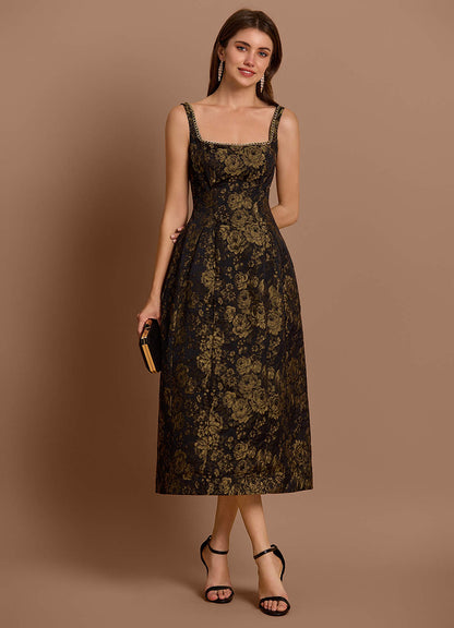 Zara Gold Black Midi Dress