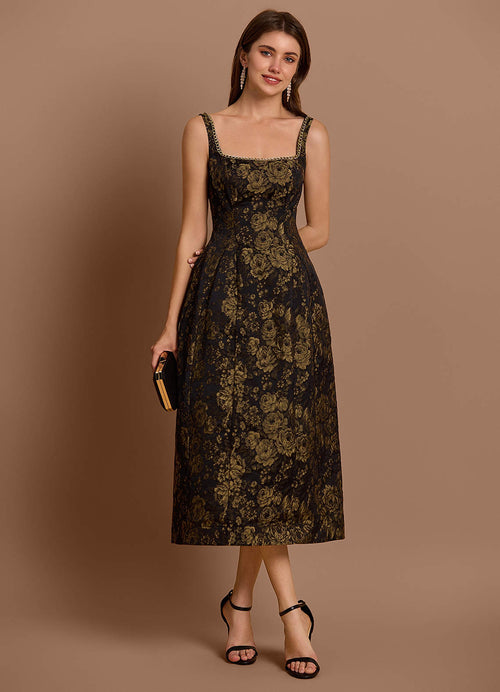 Zara Gold Black Midi Dress