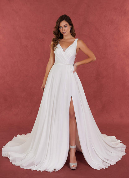 Diamond White A-Line Pleated Chiffon Dress