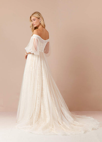 Diamond White Champagne Ball-Gown Sequins Tulle Dress
