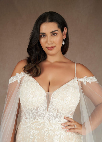 Diamond White Mermaid V-Neck Sequins Tulle Dress