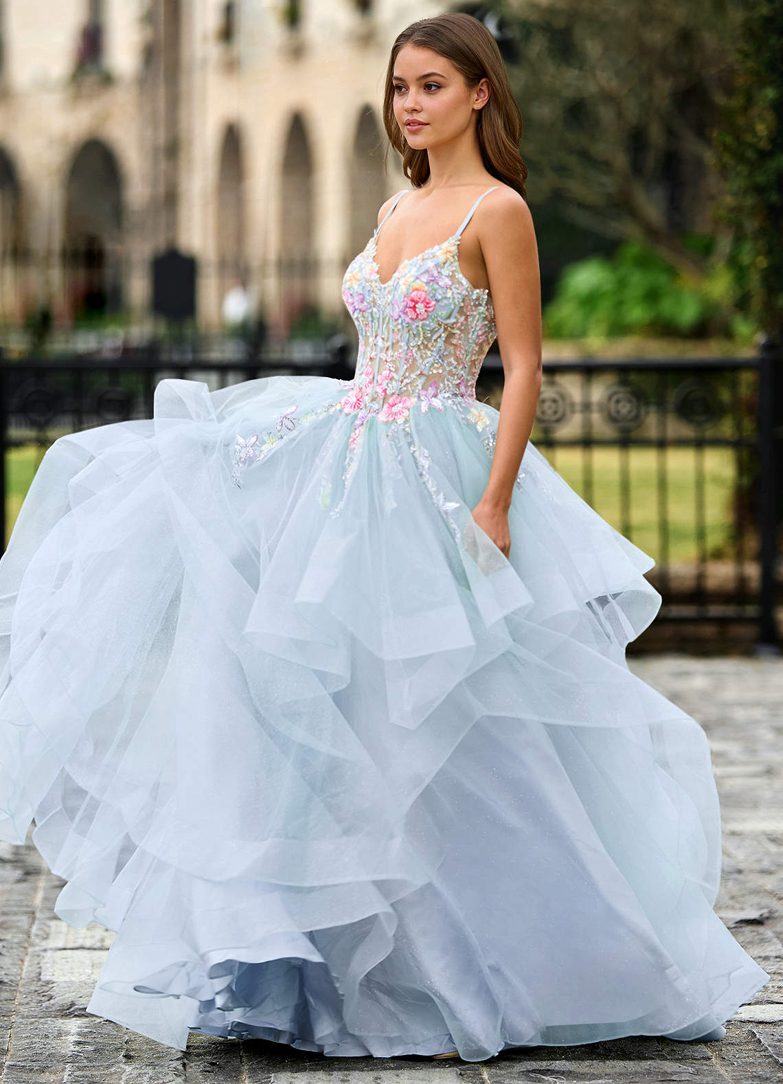 Goartrume Sky Blue Mermaid Tulle Prom Dress