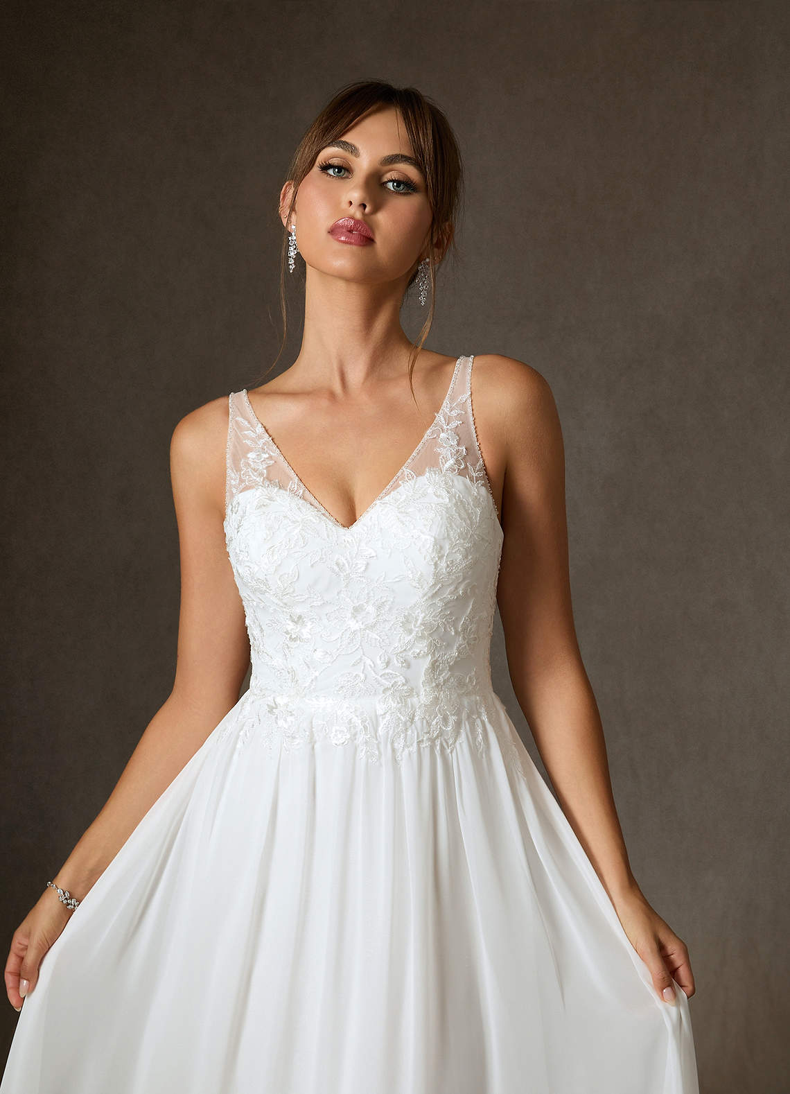 Diamond White A-Line Sequins Chiffon Dress