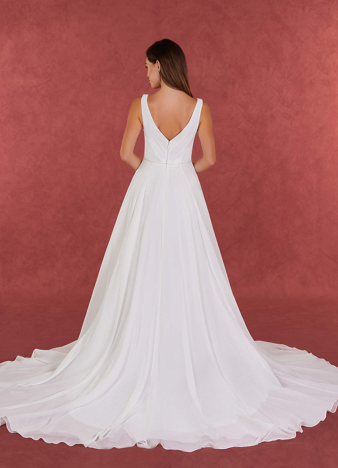 Diamond White A-Line Pleated Chiffon Dress