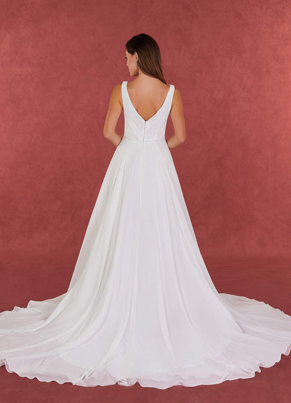 Diamond White A-Line Pleated Chiffon Dress