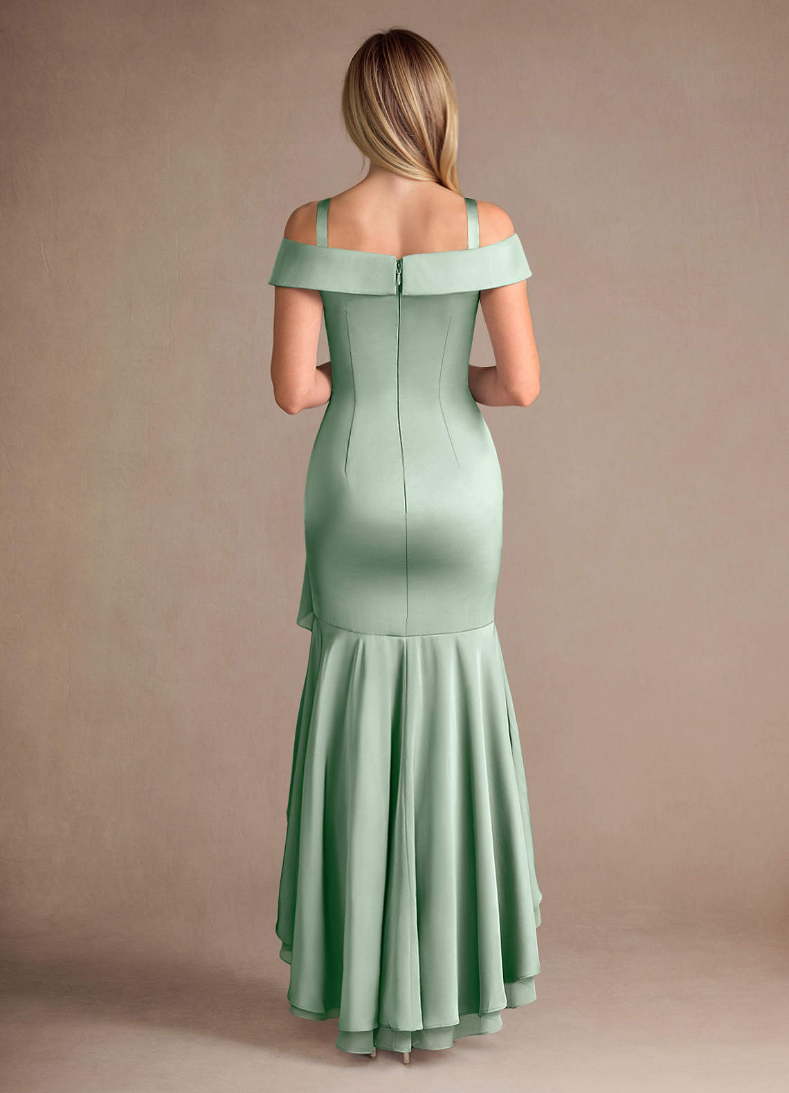 Agave Mermaid Off the Shoulder Stretch Satin Dress