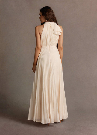 Michaela Cream Pleated Maxi Dress  Dress