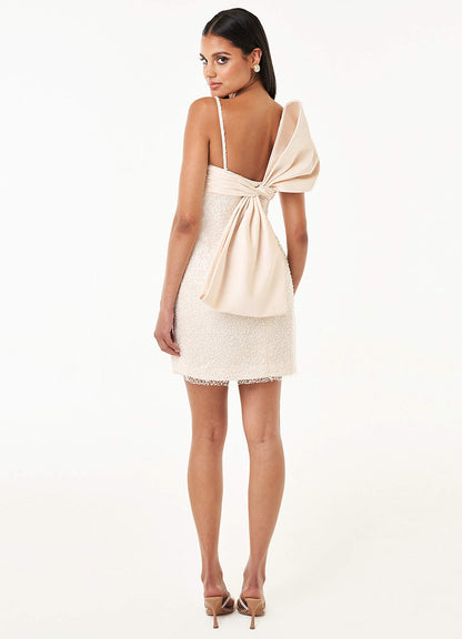 Serena Cream Beaded Bow Mini Dress  Dress