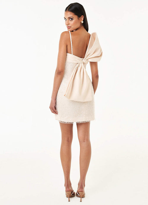 Serena Cream Beaded Bow Mini Dress  Dress