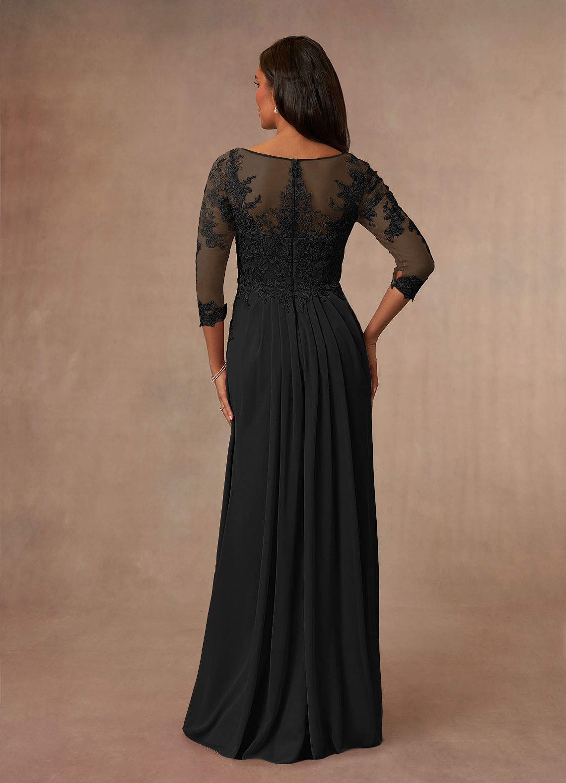 Black A-Line Scoop Chiffon Dress