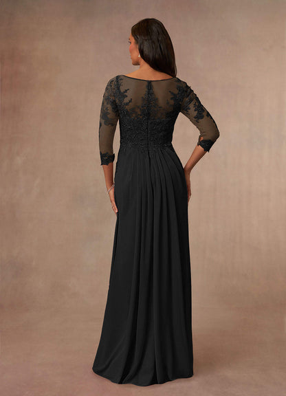 Black A-Line Scoop Chiffon Dress