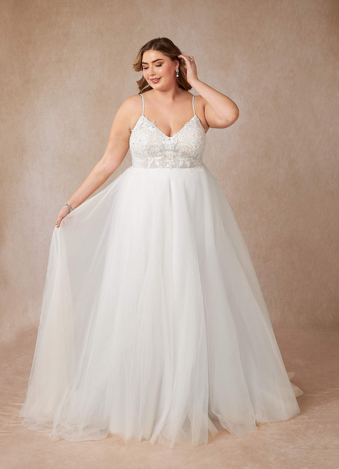 Diamond White A-Line V-Neck Sequins Tulle Dress