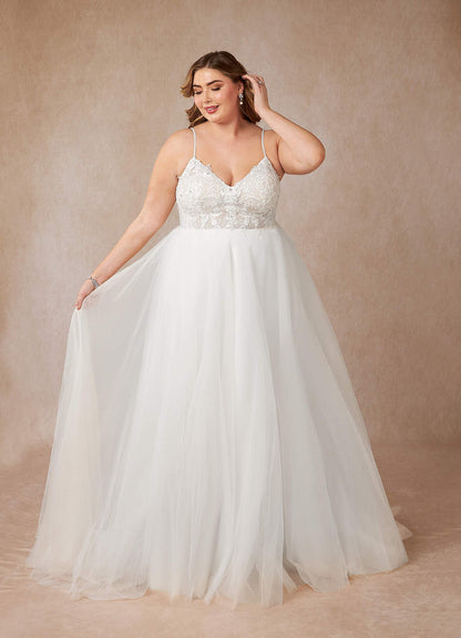 Diamond White A-Line V-Neck Sequins Tulle Dress